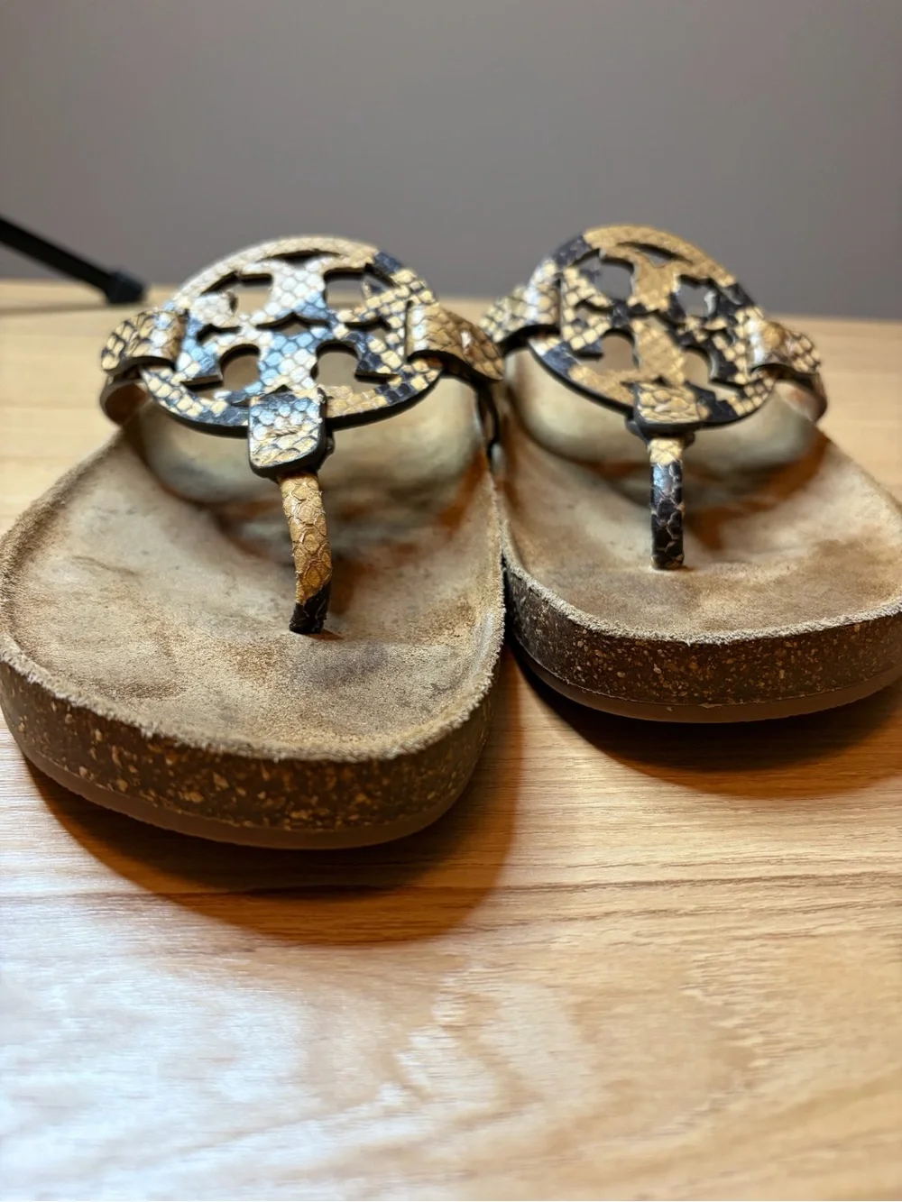 Tory Burch Miller Cloud Pale Desert Roccia Snake Leather Sandals Size 10 87253